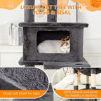 KITTY KINGDOM 65in Large Cat Tree Condo Furniture for Indoor Kitties, Multi-Level Cat Tower with 4 Scratching Posts, Cat Cave, Hammock, Perch & Reinforced Base, Plush Gray