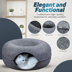 Peekaboo Large Cat Cave and Tunnel Bed - Donut Cat Bed for Indoor Cats up to 30-45 lbs, Scratch Resistant, Detachable & Washable, Cat Donut Tunnel (Dark Gray, Large)