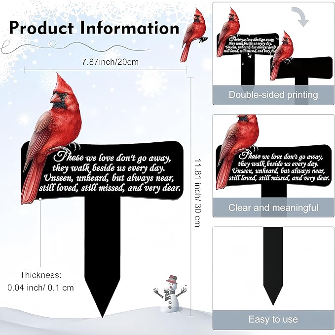 11.8 inch Cardinals Memorial Grave Markers Metal Cemetery Decorations Loss of Dad Mom Spouse Lover Relatives Family Members Garden Stakes Gravesite Plaque Waterproof Outdoors Lawn Yard Signs