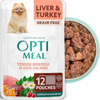 Optimeal Wet Dog Food Pouches - Grain Free Liver & Turkey Recipe, High Protein, Tender Morsels in Aspic Made with Natural Ingredients for Adult Dogs, Premium Nutrition - 3 oz, Pack of 12