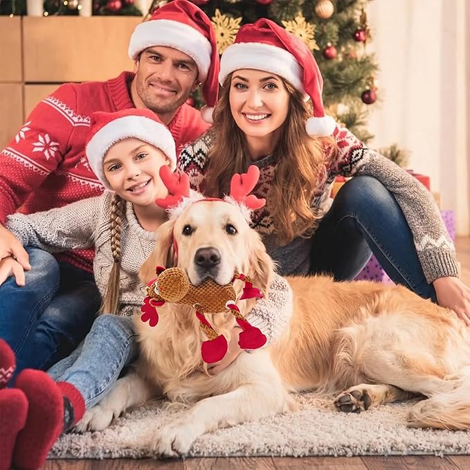 Christmas Squeaky Dog Toys, Stuffed Large Dog Toys to Keep Them Busy, Interactive Plush Chew Toys with Crinkle Paper, Tough Pet Animal Toys for Small Medium Large Dogs (Red Elk)