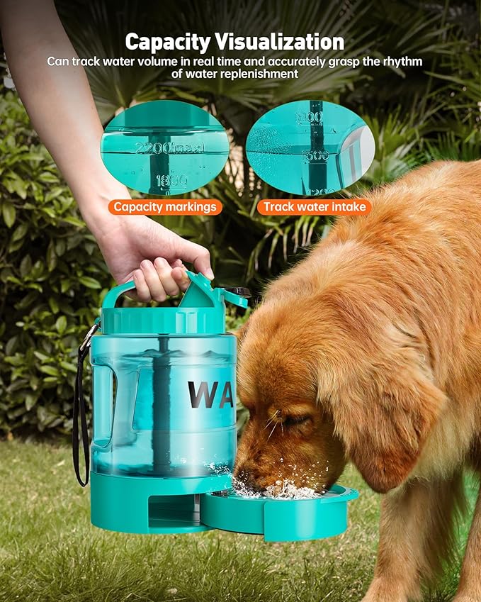 Portable Dog Water Bottle Bowl - 77 oz Travel Water Bowl Dispenser for Dogs Leak Proof, Suitable for Large Pet Drinking, A Must Have for Outdoor, Camping, Walking, Beach Other Scenes （Light Green）