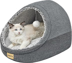 Jiupety Cute Cat Beds for Indoor Cats, Cat Cave Bed and Kitten Bed, Large Cat Cave and Covered Cat Bed with Anti-Slip Bottom, Washable Removable Cushion, M(16"x16"x13"), Dark Gray.