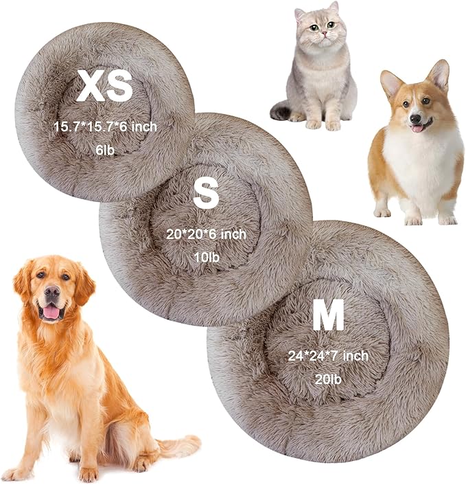 Cat Beds for Indoor Cats,24 Inch Dog Bed for Small Melium Large Dogs, Washable-Round Pet Bed for Puppy and Kitten with Slip-Resistant Bottom