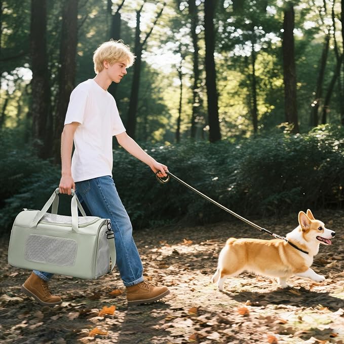 Extra-Large Cat Carrier Soft Sided Flight Approved, Mesh Pet Carrier for Travel Outdoors with Shoulder Straps, Cat Carriers for Cats/Puppy/Dogs Up to 30Lbs, Green