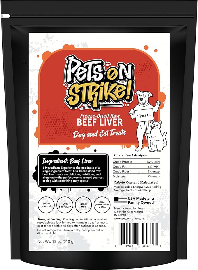 Freeze Dried Beef Liver for Dogs & Cats – Single Ingredient Dog Treats – USA Sourced & Made – High Protein, All Natural, Grain Free – Raw Freeze-Dried Training Treats (18oz)