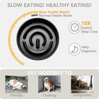 Ceramic Slow Feeder and Water Bowl Set for Small Dogs, Ceramic Dog Bowls Elevated with Wooden Stand, 0.6 Cups Dog Slow Feeder(14oz) and 30oz Water Bowl Set, Black