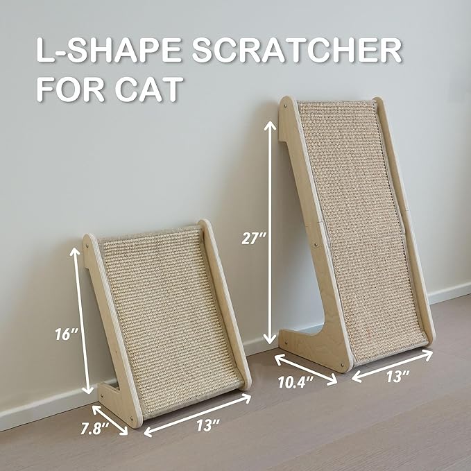 Cat Scratcher, L-Shape Cat Scratching Pad, 27 Inch Sisal Scratching Ramp, Protecting Furniture Scratch Pads for Indoor Cats, Catnip, Large
