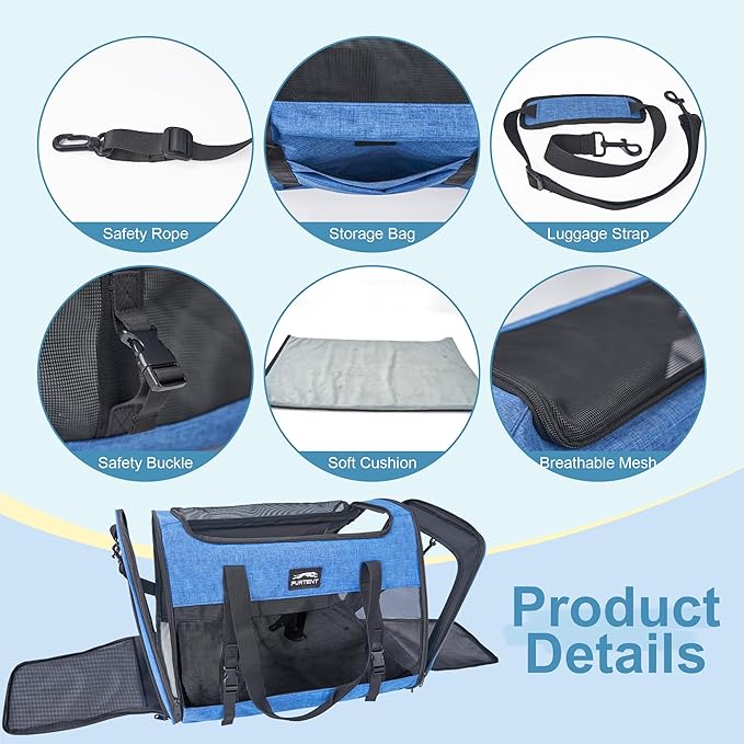 Cat Carrier Dog Carriers for Small Medium Dogs Large Cat Carrier Soft Sided Cat Carriers, Pet Travel Carrier Collapsible Cat Bag 0-25 Lbs, Puppy Kitten Carrier (Blue)