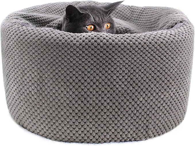 Winsterch Large Cat Bed - Soft, Enclosed & Washable cat Cave Bed for Indoor/Outdoor Cats & Kittens with Anti-Slip Bottom,Calming, Covered Cave Bed (Gray,16.5 x 16.5 x 7.48 in)