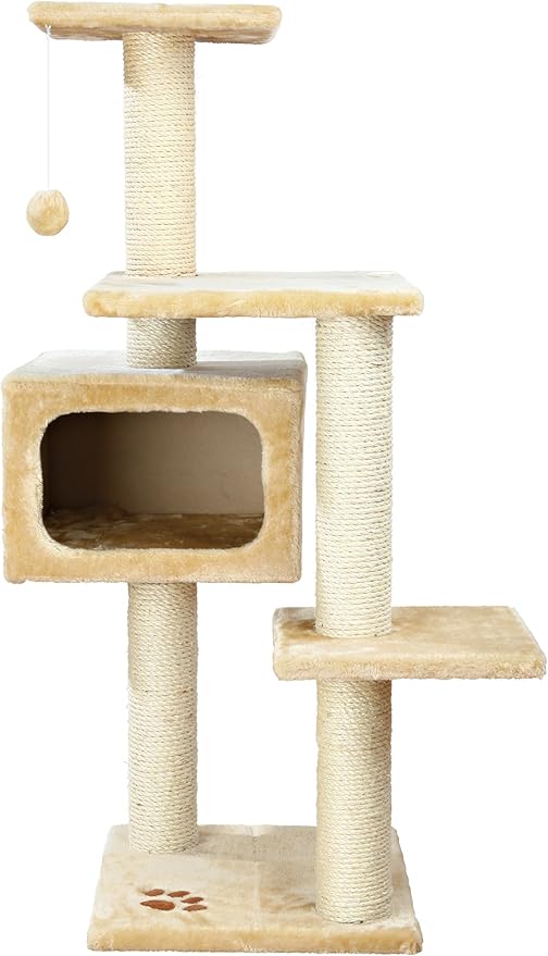 TRIXIE Palamos 42.9-in Cat Tower with Scratching Posts, Condo, Three Platforms, and Dangling Pom-Pom, Beige