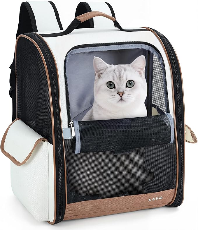Lekereise Cat Backpack Carrier, Pet Carrier Backpack for Small Dogs Medium Cats Fit Up to 18 Lbs, Dogs Foldable Backpack Carrier for Travel, Hiking, Beige