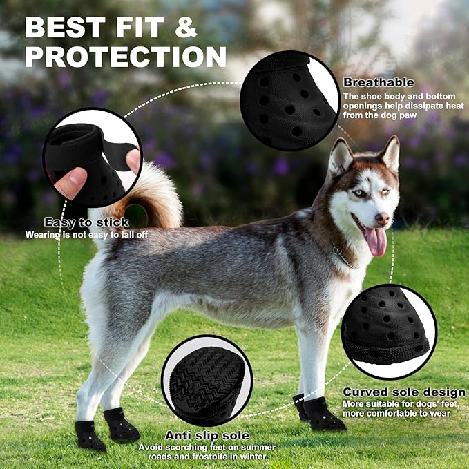 Dog Shoes Breathable Dog Shoe for Hot Pavement, Dog Booties and Paw Protectors, Non-Slip Waterproof Dog Sandals Boots (Black, S: (2.3’’x1.8'')(L*W))