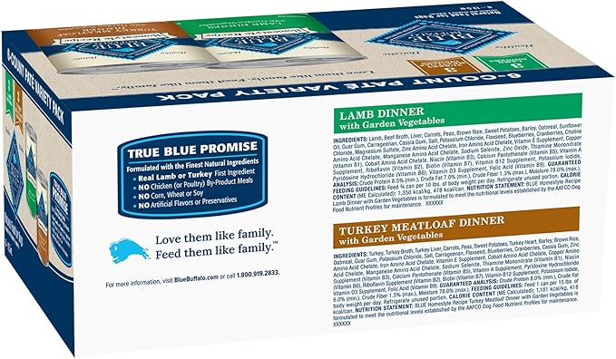 Blue Buffalo Homestyle Recipe Adult Wet Dog Food, Made with Natural Ingredients, Turkey and Lamb Dinner Variety Pack, 12.5-oz Cans (6 Count, 3 of Each)