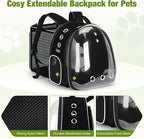 Lekereise Cat Backpack Carrier, Expandable Large Space Cat Bubble Backpack for Kitty Small Dog up to 18lbs, Transparent Pet Carrier for Travel, Hiking, Walking & Outdoor, Black