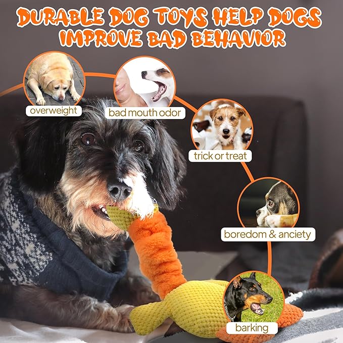 TwoEar Duck Dog Toy with Crinkle Paper, Interactive Tug of War Dog Toy, Stuffed Squeaky Toys for Puppies, Small, Medium, and Large Dogs