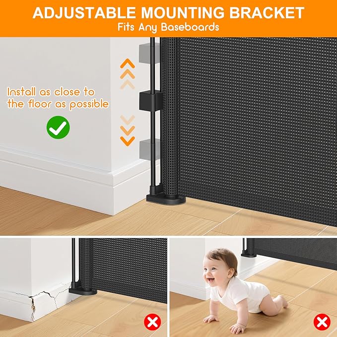 120 Inch Retractable Baby Gates Extra Wide, 41 Inch Reinforced Extra Tall Gate for Large Openings, Mesh Safety Gate for Kids Pets, Retractable Dog Gate for Stair Hallways Doorway Indoor Outdoor, Black