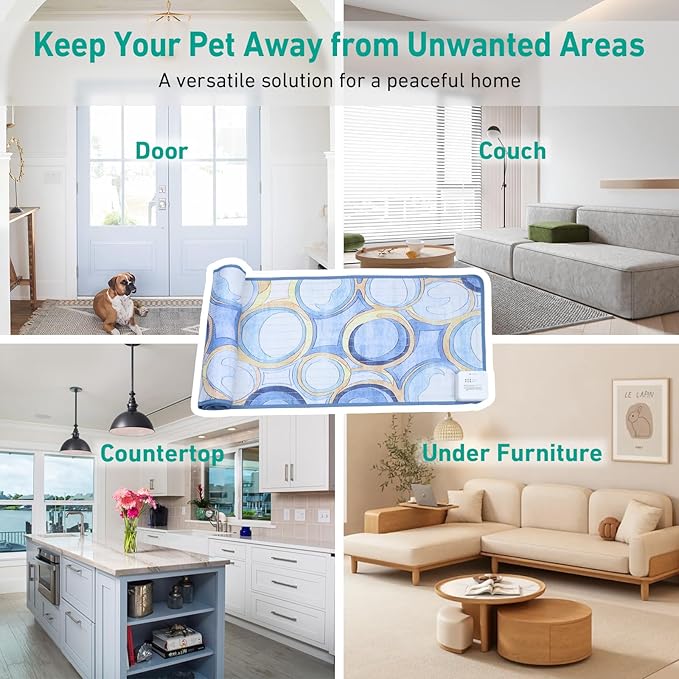 DOGNESS Rechargeable Pet Shock Mat, 59"x15" Safe Cat Repellent Mat Electronic Training Pads Keep Dogs and Cats Off Couch, Bed, Indoor Cat Deterrent Mat (Geometric Patterns)