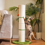 Nekosan Cat Scratching Post, 32 Inch Tall Scratching Post for Indoor Cats, 5.5 Inch Large Sisal Cat Scratcher Post, Cute Cat Scratcher with Interactive Cat Ball Toy, Protect Your Furniture, Beige