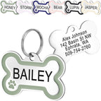 GoTags Stainless Steel Bone Dog Tag with Color Outline and Paw Print, Personalized Pet ID Tag for Dogs and Cats, Custom Engraving with up to 5 Lines of Text on Both Sides (Green, Small)