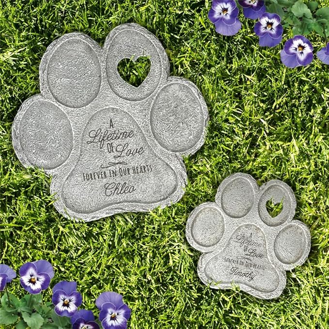 GiftsForYouNow Engraved Lifetime of Love Paw Print Stone, Personalized Pet Memorial Garden Stone for Dogs, Small, 7"