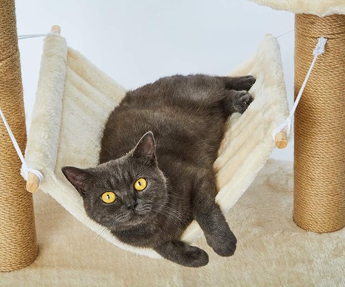 LUCKITTY Small Cat Scratching Posts Kitty Coconut Palm Tree-Cat Scratch Post for Cats and Kittens - Natural Jute Sisal Scratch Pole Cat Scratcher (Post &Hammock)