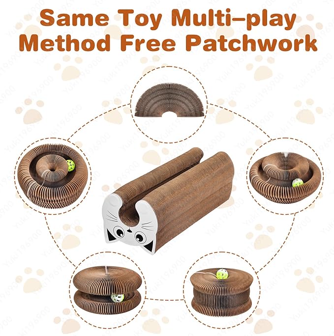 Kitty Cat Toy Scratch Board, Accordion with Ball, Magic Organ Cat Scratch Toys for Indoor, Foldable Design,Boosts Claw Health,Relieve Anxiety and Protect The Furniture