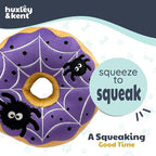 Huxley & Kent Halloween Funny Dog Toy w/Squeaker – Power Plush Squeaky Dog Toys for Small, Medium & Large Dogs – Soft Stuffed Animal for Indoor Play & Fetch - Spiderweb Donut, One Size