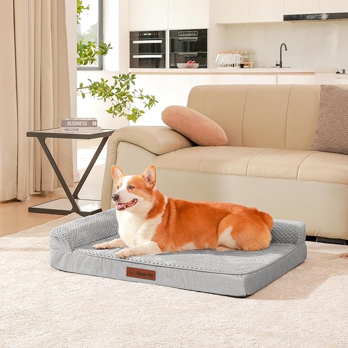 Orthopedic Dog Beds Large Sized Dog, 3 Inch Memory Foam Pet Bed for Medium and Large Dogs, Washable Removable Cover, Nonskid Bottom, Waterproof, 41x27 Inches XL Light Grey