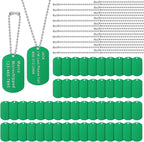 Yinkin 200 Pcs Personalized Military Dog Tags Set Including 100 Pcs Aluminum Blank Dog Tags for Engraving 100 Ball Steel Chain Rectangle Metal Blank Stamping Label for DIY Craft(Green)