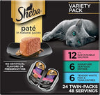 Sheba Perfect Portions Wet Cat Food Pate with Sustainable Salmon, Signature Seafood Entree, and Tender White Fish and Tuna Entree Variety Pack, 2.6 oz. Twin Pack Trays (24 Count, 48 Servings)