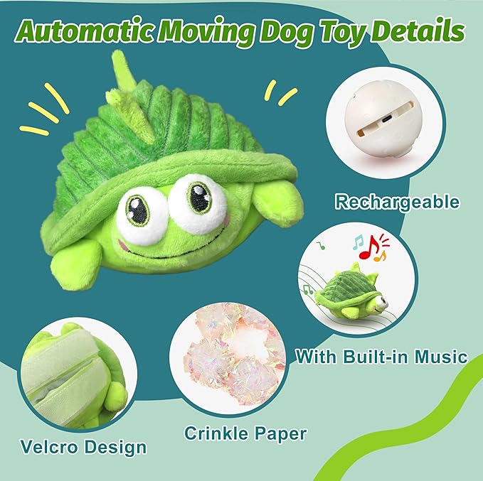 Interactive Moving Dog Toys – Plush Chew Toy with Bouncing Ball, Music & Recording | Rechargeable Self-Play Toys for Small, Medium & Large Dogs to Keep Them Engaged (Turtle)