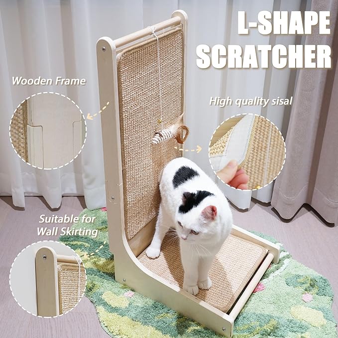 Cat Scratcher, L-Shaped Cat Scratching Board - Protects Furniture, Floor Mounted with Mouse Toy, Catnip Infused