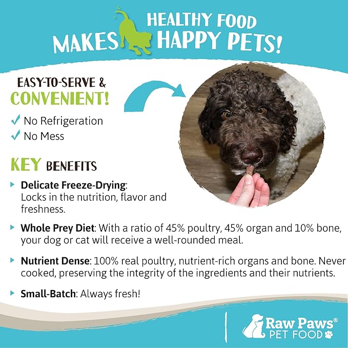 Raw Paws Freeze Dried Dog Food & Cat Food - Chicken Recipe, 16-oz - Made in USA - Freeze Dried Chicken, Raw Food for Dogs and Cats - Grain, Soy, Corn- Free
