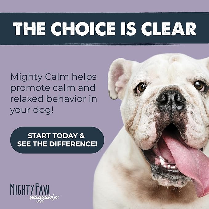 Mighty Paw Calming Chews for Dogs with Melatonin - Vet Formulated Dog Sleep Aid - Puppy & Large Pet Treats - Waggables Calm -Composure Calming Chews for Stress & Relaxation, 120 Count (Made in USA)