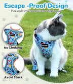 Halypet Cat Harness and Leash Set for Walking, Escape Proof Adjustable Vest Harness with 3-in-1 Integrated Buckles, Easy Control Soft Breathable Mesh with Reflective Strips for Cats, M,Azure Blue