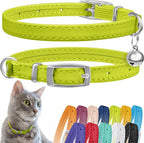 CollarDirect Leather Cat Collar with Bell - Kitten Collar, Small and Big Cat Collar for Boy Cats, Girl Cats with Safety Elastic Strap (Neck Fit 6"-7", Lime Green)