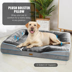 Orthopedic Dog Bed with Sides - Dog Sofa Beds for Extra Large Dogs, Supportive Foam Pet Couch Bed with Washable Removable Cover, Waterproof Lining and Non-Slip Bottom, Grey - XL