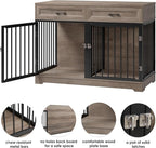 Dog Crate Furniture 47" Wooden Dog Kennels for Dogs Indoor with a Removable Divider for Large/Medium/Small Dogs, 2 Storage Drawers and Large Tabletop Dog Cages Double Doors Dog House, Rustic