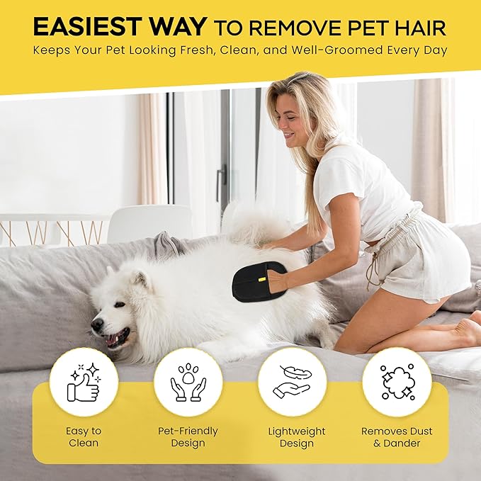 Pet Hair Removal Grooming Gloves for Cats & Dogs - 2 pcs Double-Sided Deshedding Mitts for Long & Short Hair, Reusable Bathing & Massage Gloves for Pet Remover and Coat Care, Carpet, Car Seat.