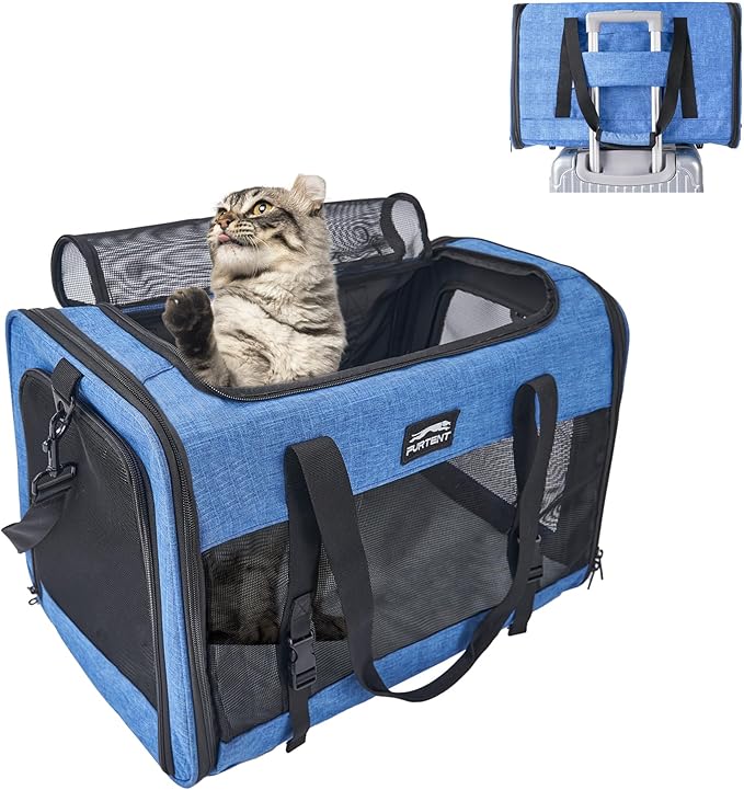 Cat Carrier Dog Carriers for Small Medium Dogs Large Cat Carrier Soft Sided Cat Carriers, Pet Travel Carrier Collapsible Cat Bag 0-25 Lbs, Puppy Kitten Carrier (Blue)
