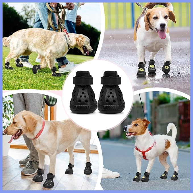 Lukovee Dog Shoes for Hot Pavement - Breathable Non Slip Dog Sandals with Reflective Stripes, Easy ON & Off, Easy-Clean Summer Outdoor Pet Boots for Small Medium Large Dogs (Black, Size 2)