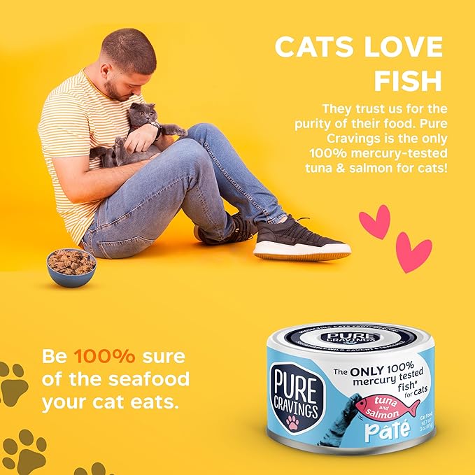 Tuna and Salmon Pate, Canned Wet Cat Food, 100% Mercury-Tested, Moist Can Fish, Grain-Free Protein, Non-GMO, 12 Pack
