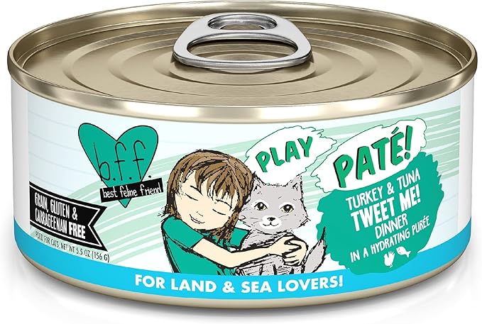 B.F.F. Play - Best Feline Friend Paté Lovers, Aw Yeah!, Turkey & Tuna Tweet Me! with Turkey & Tuna, 5.5oz Can (Pack of 8)