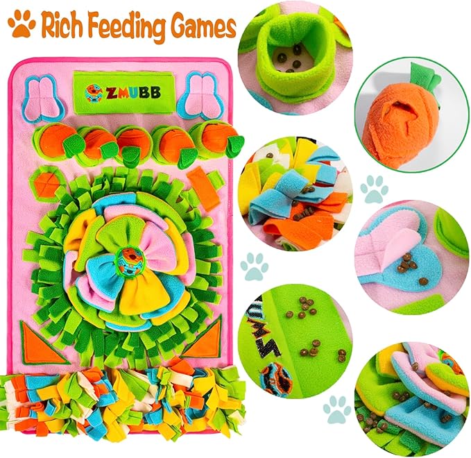 Pet Snuffle Mat for Dogs Sniff Mat Nosework Feeding Mat Slow Feeder Interactive Dog Puzzle Toys for Training and Stress Relief Encourages Natural Foraging Skills (31''x19''（Pink）)
