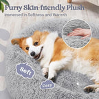 rabbitgoo Calming Dog Bed for Small Medium Dog, 30 inches Pet Bed Machine Washable, Non-Slip Round Fluffy Plush Faux Fur Large Cat Bed, Soft Donut Cuddler Cushion for Small Dog, Light Grey