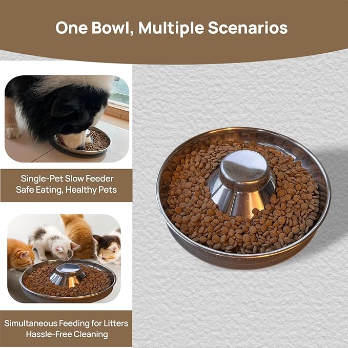 27.05oz Stainless Steel Puppy Weaning Bowls with Non-Slip Mat Set, Shallow Feeding Bowls for Puppies and Kittens, Food and Water Feeding Dishes