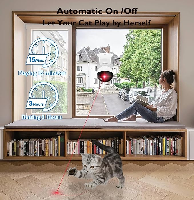 Goopow Interactive Laser Pointer Cat Toys for Indoor Cats,Cat Laser Toy Automatic for Bored Indoor Adult Cats/Kittens/Dogs,USB Rechargeable,3 Speed Modes(Gray)