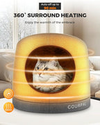 Courpal® Heated Cat Cave Bed for Indoor Cats - Surround Heating Enclosed Round Cat Dome with Adjustable Heating & Timing - Large Warm Cat Hut with FauxFur Lining for Winter Sleep - Up to 18 Lbs