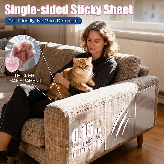 20PCS Cat Scratch Furniture Protector, Couch Protectors Tape from Cats Claws Scratching, Single Sided Clear Sticky Sheets Proof Clawing Sofa Corner Protection Cover Anti Scratch for Furniture